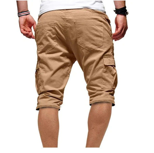 Men Casual Chino Cargo Shorts Elastic Waist Drawstring 6 Pockets Summer Trousers