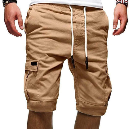 Men Casual Chino Cargo Shorts Elastic Waist Drawstring 6 Pockets Summer Trousers