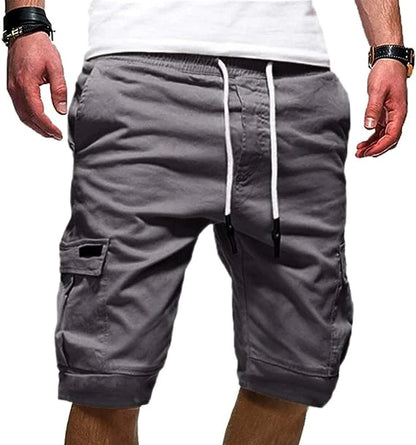 Men Casual Chino Cargo Shorts Elastic Waist Drawstring 6 Pockets Summer Trousers