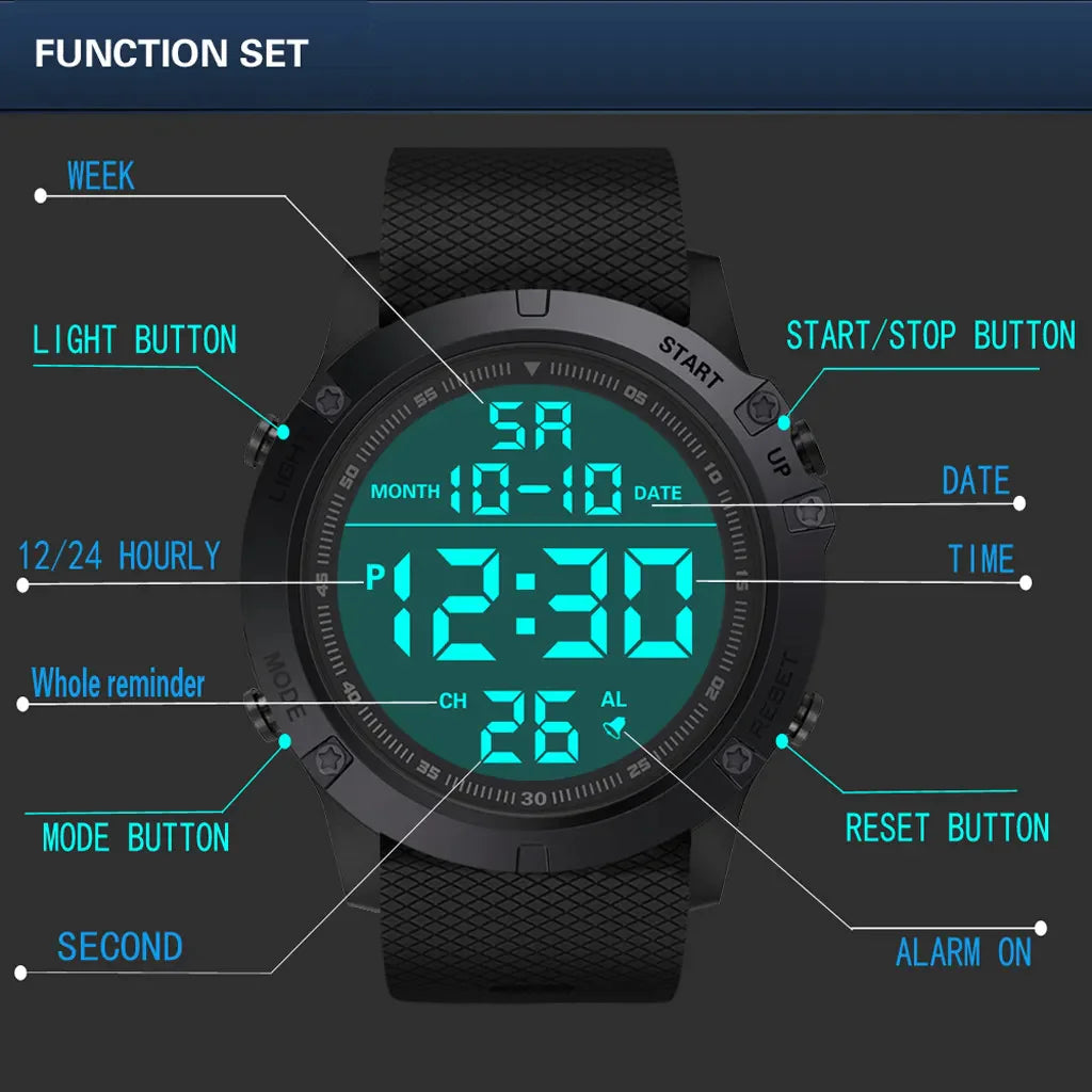 Waterproof Digital Sports Watch Military Tactical LED Backlight Wristwatch Men