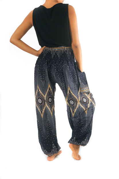 Black PEACOCK Women Boho Pants Hippie Pants Yoga Pants